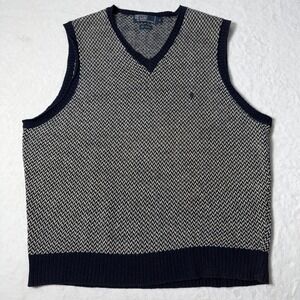 VTG Polo Ralph Lauren Linen Cotton V Neck Sweater‎ Vest Size M Navy Old Money